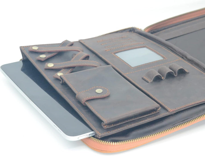 JJNUSA Leder Portfolio Reise Reissverschluss für Männer Frauen iPad Pro 11 10.5/9.7 Cover Dokument O