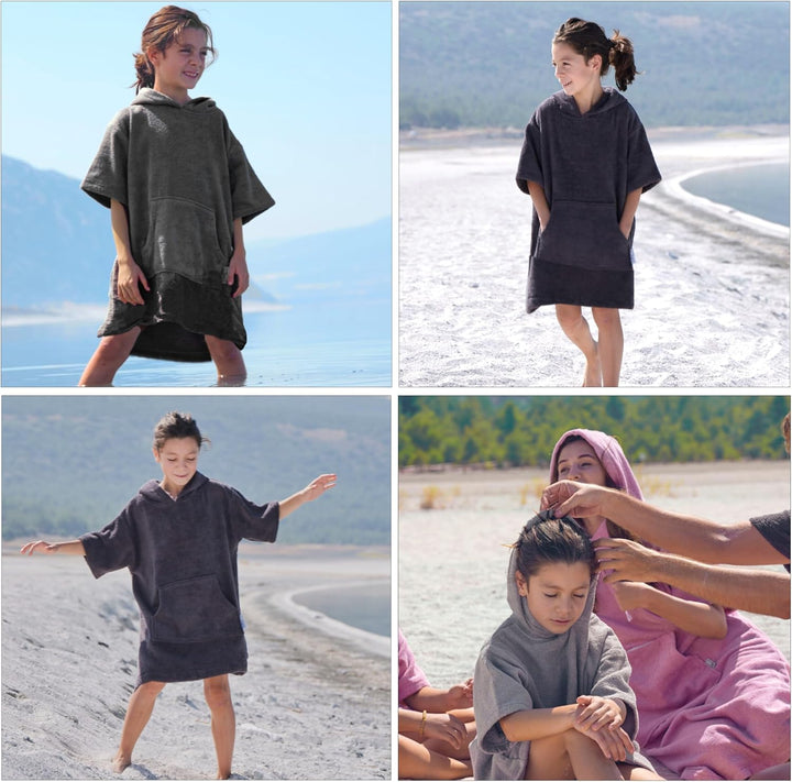 CalmyBEACH Frottee Badeponcho Kinder Jungen - Mädchen Surf Poncho 100% Baumwolle Strandponcho Handtu