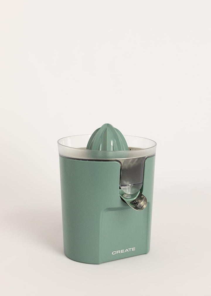 CREATE/JUICER STUDIO/Elektrische Zitruspresse in Salbeigrün/Spritzfrei, 230ml Behälter, Fruchtfleisc