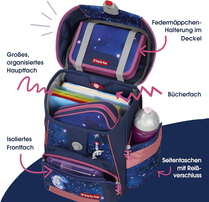 Step by Step Schulranzen-Set SPACE REFLECT „Star Seahorse Zoe“ 5-teilig, ergonomischer Tornister, Re
