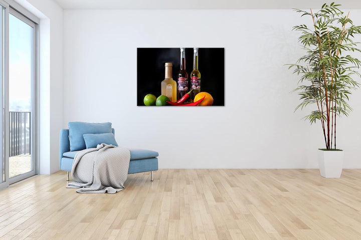 deyoli Dark bunte Lebensmittel mit Essig im Format: 80x60 als Leinwandbild, Motiv fertig gerahmt auf