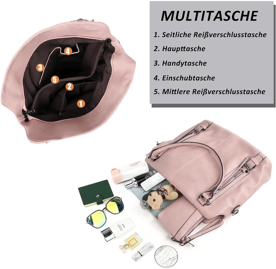 TANTOMI Handtasche Damen, Elegante Vintage Umhängetasche Gross, Weiche Schultertasche Set Damen Cros