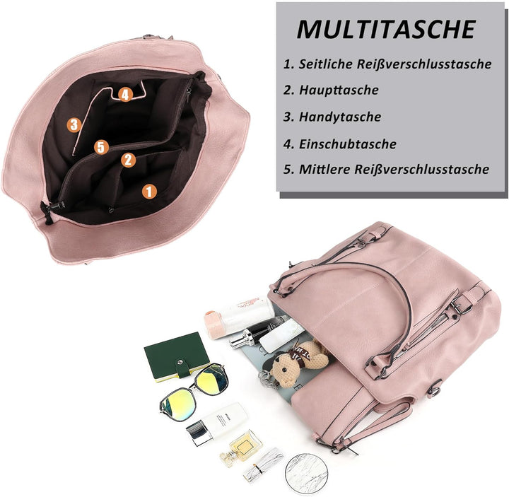 TANTOMI Handtasche Damen, Elegante Vintage Umhängetasche Gross, Weiche Schultertasche Set Damen Cros