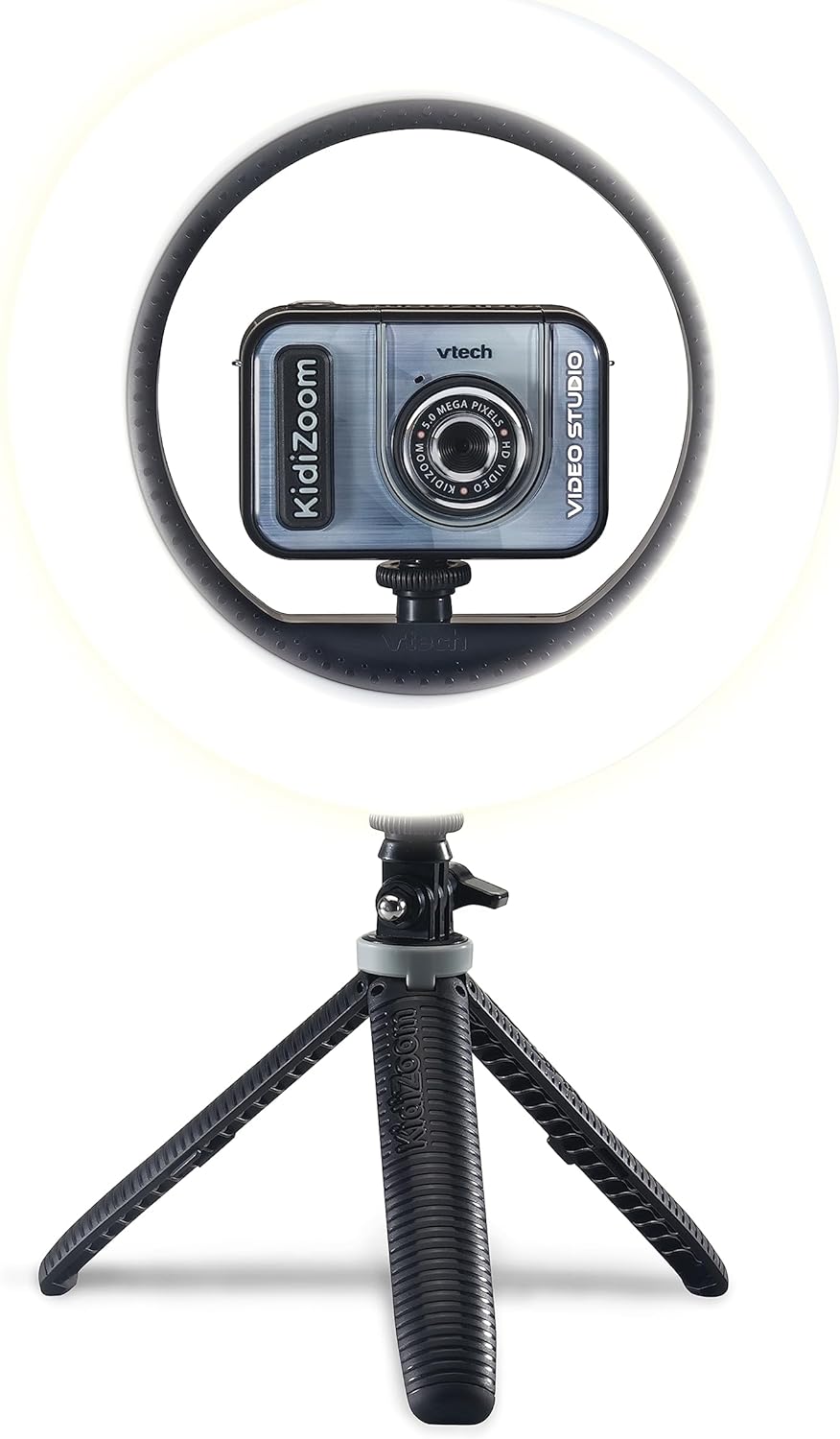 VTech KidiZoom Video Studio Deluxe Bundle – Kinderkamera mit Greenscreen, Stativ, Ringlicht, Handsch