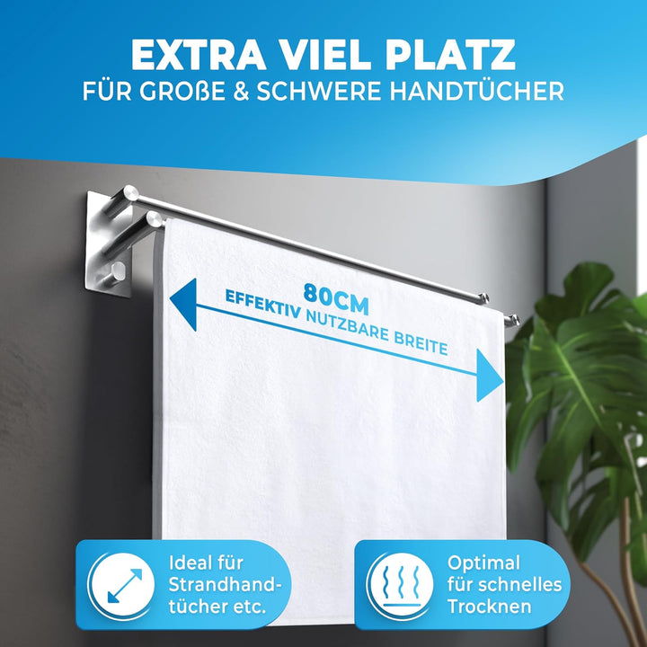 LOBUX® - Handtuchhalter ohne Bohren – 80cm, Edelstahl rostfrei – Handtuchhalter Bad doppelt, selbstk