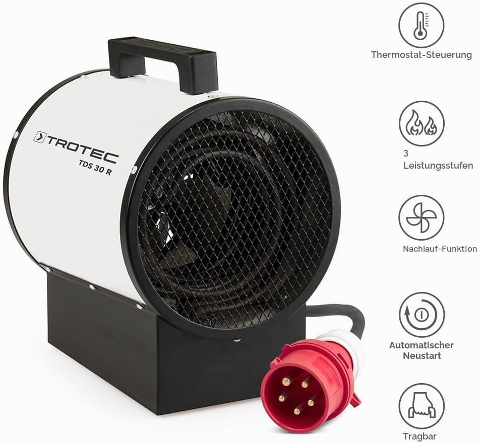 TROTEC Bauheizer TDS 30 R – Heizleistung 2,5 kW / 5 kW – Elektroheizer Luftmenge 580 m³/h – Heizlüft
