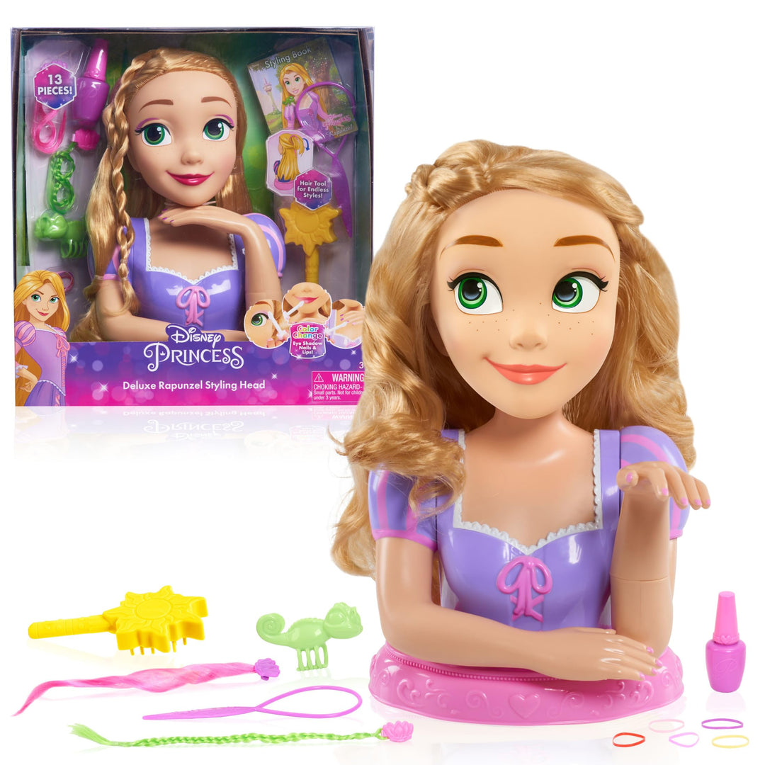 Just Play Disney Princess Deluxe-Frisierkopf Rapunzel mit Zubehör, 30,5 cm, 13-teilig, Kinderspielze