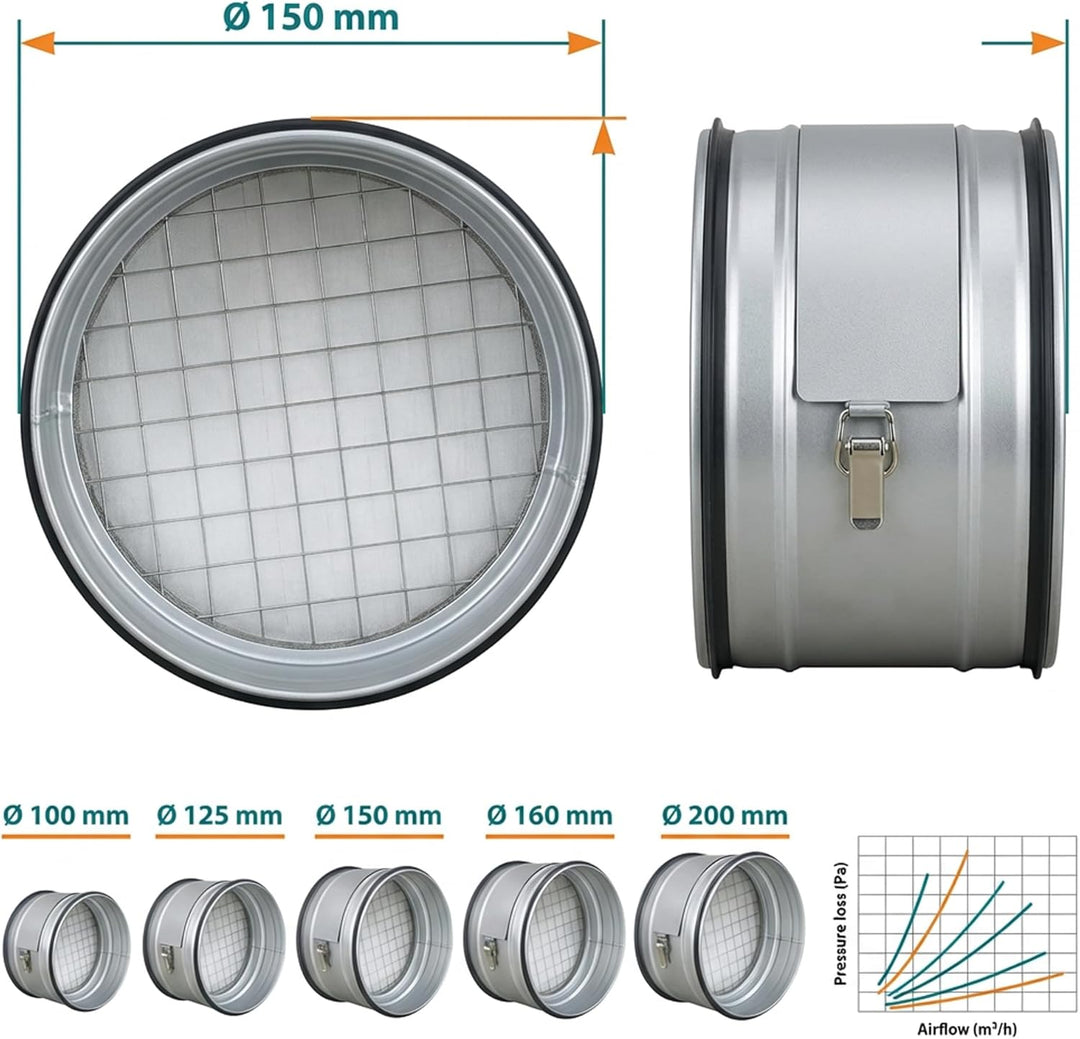 Easy Act Grobstaubfilter rund Ø 150 mm für Zuluft, Rohrfilter aus verzinktem Stahl zur Grobpartikel-