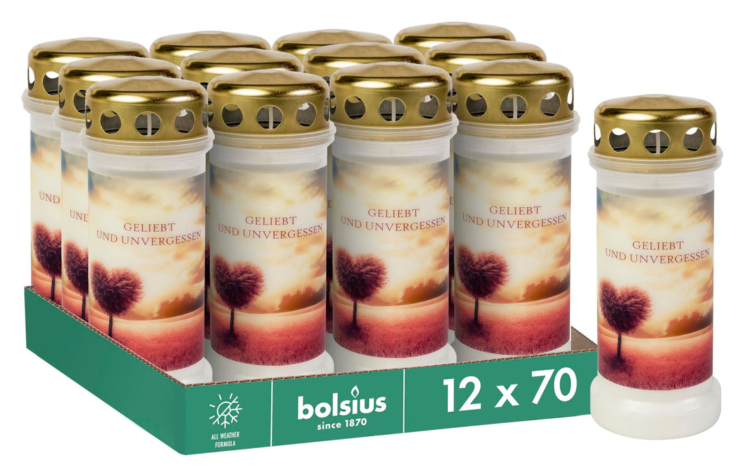 Bolsius Grablicht - Weiss - 12 Stück - Länge Brenndauer 70 Stunden - Trauerkerze &amp; Gedenkstätte Kerz