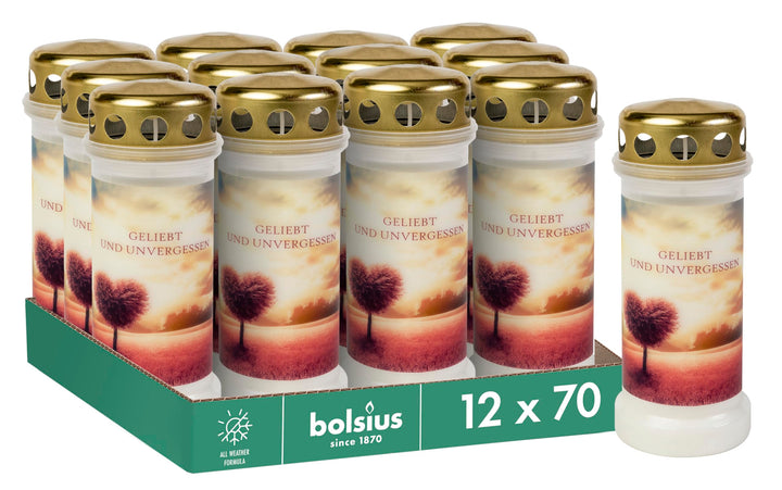 Bolsius Grablicht - Weiss - 12 Stück - Länge Brenndauer 70 Stunden - Trauerkerze &amp; Gedenkstätte Kerz
