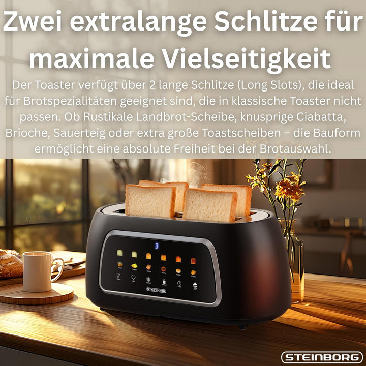 Steinborg® Automatik Toaster mit Brötchenaufsatz 4 Scheiben Automatische Liftfunktion ohne Hebel - L