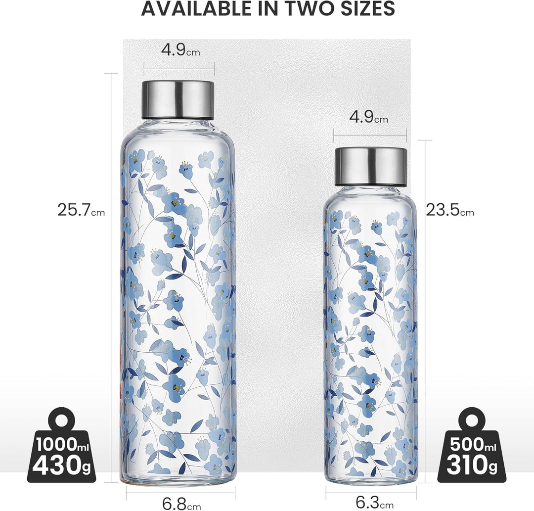 1 liter Glasflasche Trinkflasche Glas Sport Borosilikat Glass Bottle Wasser Flasche mit Neopren-Hüll