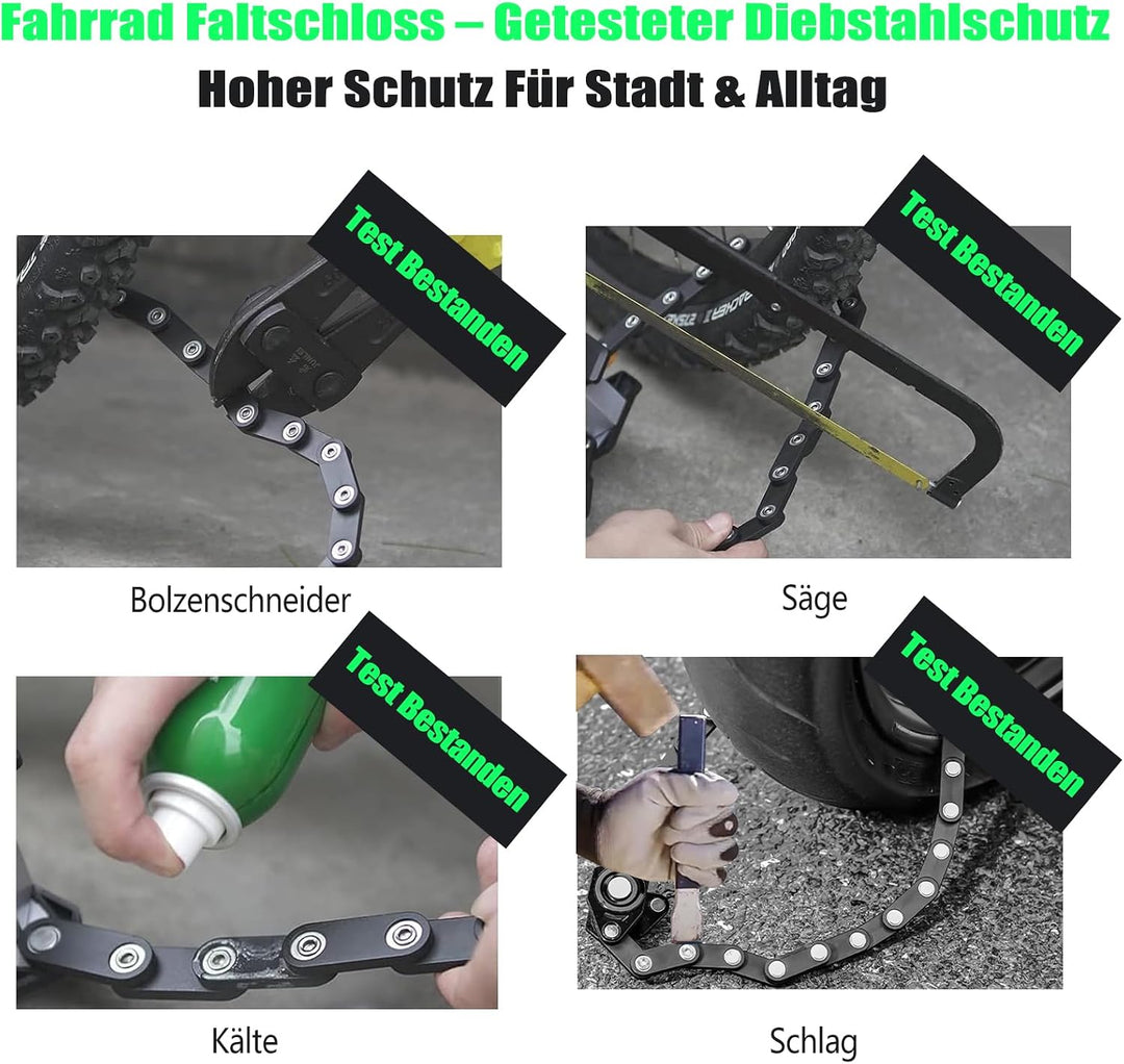 Faltschloss Fahrradschloss mit Zahlenschloss, Halterung &amp; Schutztasche – 80 cm | leicht &amp; kompakt fü