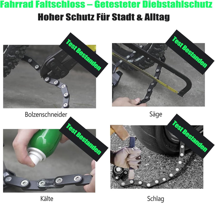 Faltschloss Fahrradschloss mit Zahlenschloss, Halterung &amp; Schutztasche – 80 cm | leicht &amp; kompakt fü