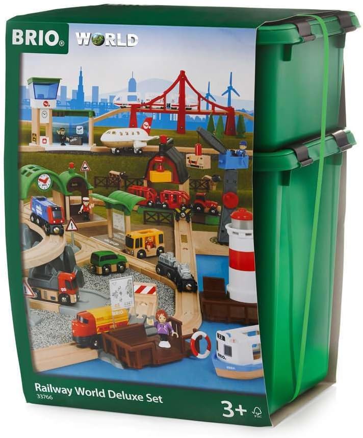 BRIO 33766 - Grosses Premium Set, Kunststoffboxen, Bauernhof Tiere & World 33061 Container Hafen Set