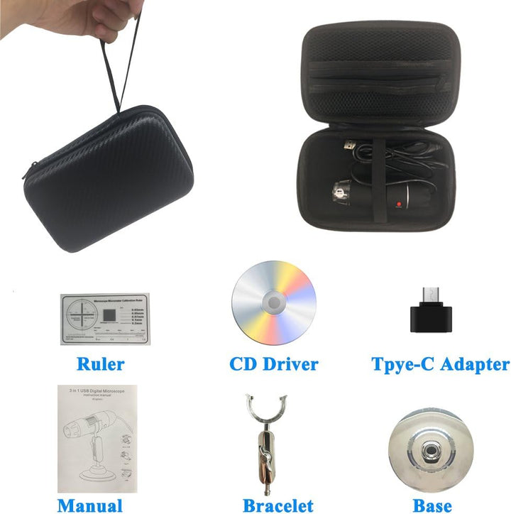 Jiusion Original 40-1000X USB Mikroskop mit tragbaren Tragetasche, Digitale Vergrösserung Endoskop M