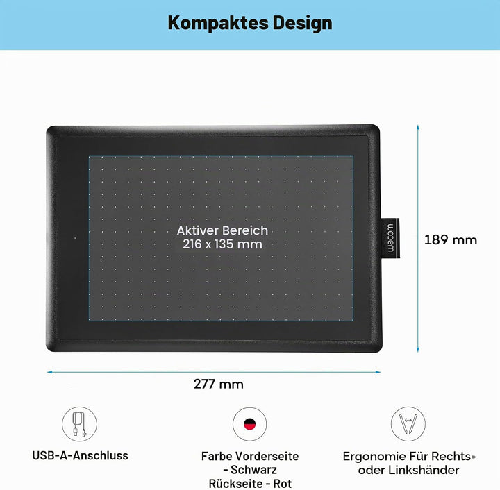 One by Wacom Stifttablett mit drucksensitivem Stift, geeignet für Windows, Mac & Chromebook, Medium,