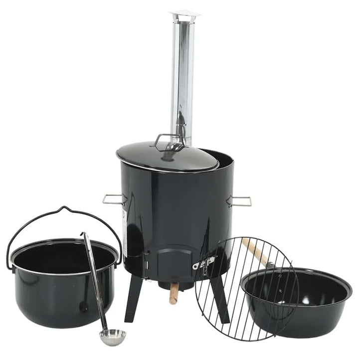 vidaXL Gulaschkanone, Gulaschofen mit Rauchabzug Deckel, Eintopfofen für Gartenparty Outdoor Küchen