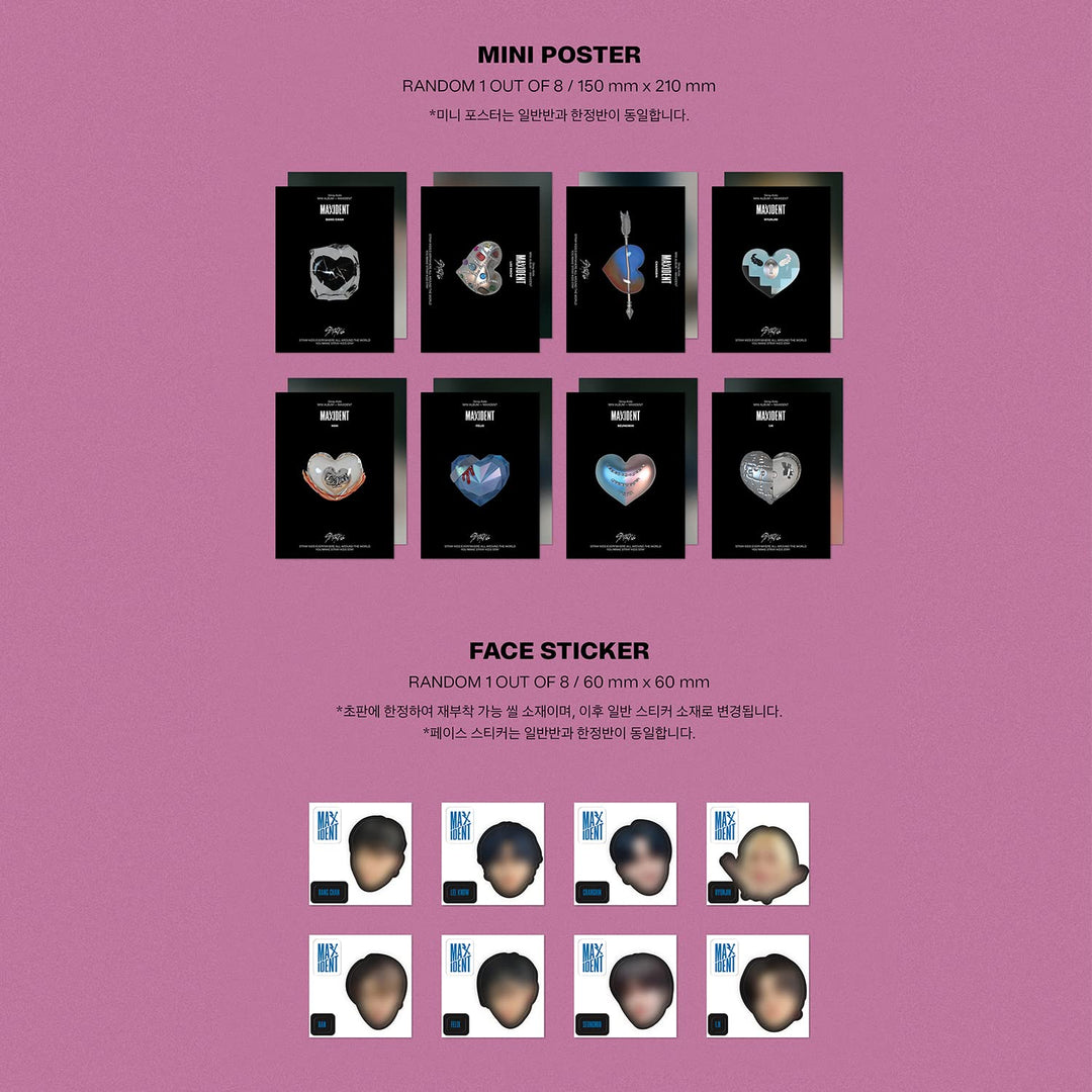 STRAY KIDS - Mini Album [MAXIDENT] (HEART Ver.) Photobook R + Lyrics Paper + Photocards + Mini Poste