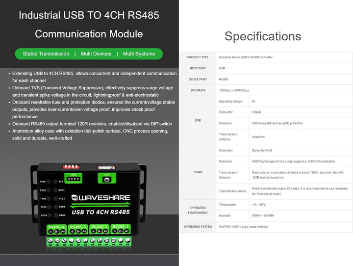 USB zu RS485 Konverter Kommunikationsmodul Erweiterung von USB zu 4CH RS485, Übertragungsdistanz bis
