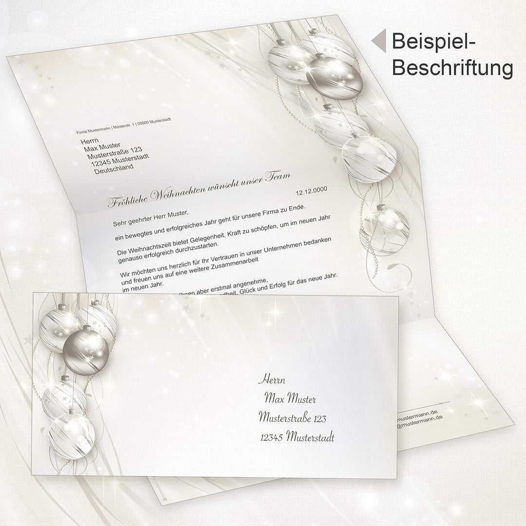 ELEGANCE 25 Sets Weihnachtsbriefpapier mit Umschlag ohne Fenster, Briefpapier Weihnachten A4 25 Sets