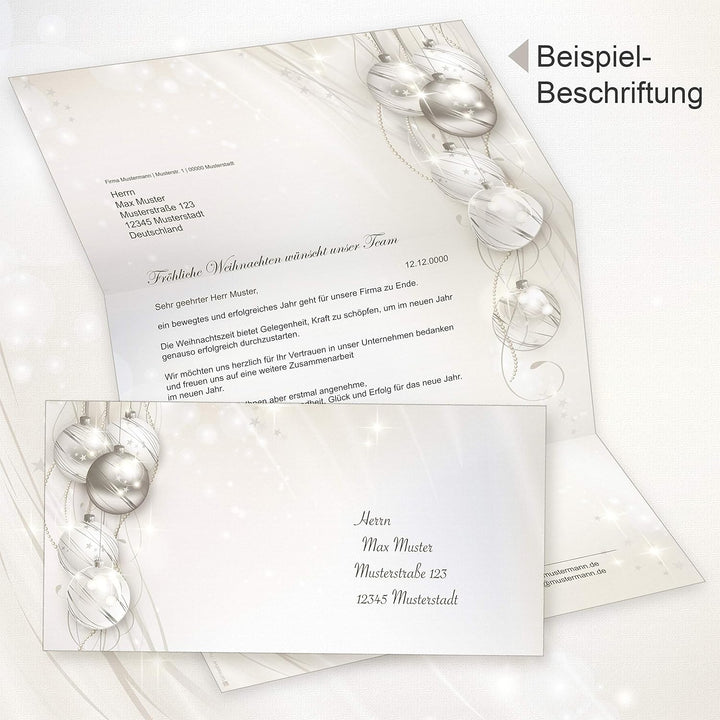 ELEGANCE 100 Sets Weihnachtsbriefpapier mit Umschlag ohne Fenster, Briefpapier Weihnachten A4 100 Se
