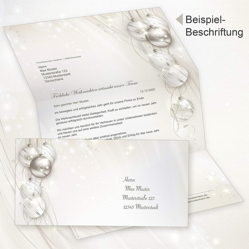 ELEGANCE 100 Sets Weihnachtsbriefpapier mit Umschlag ohne Fenster, Briefpapier Weihnachten A4 100 Se