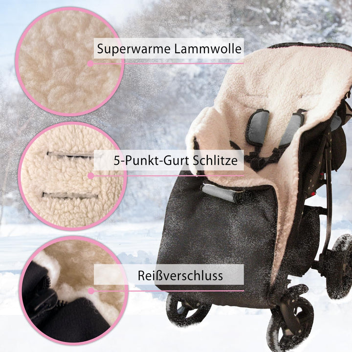 Baby-Joy Fusssack KAI XL 105cm FILZFREI | Lammwolle/Polyester Thermofusssack Buggy Kinderwagen Schli