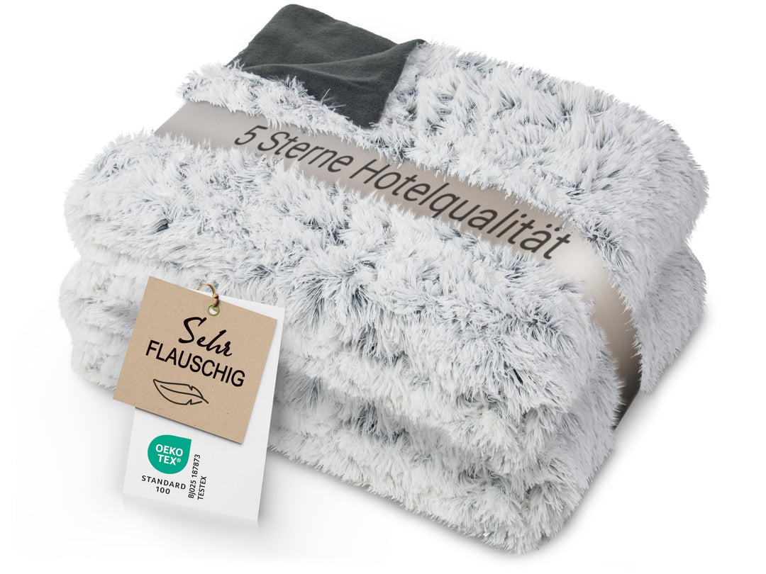 ZOLLNER Kuscheldecke, Wendedecke, 220x240 cm, grau-weiss, Felloptik 220 x 240 cm
