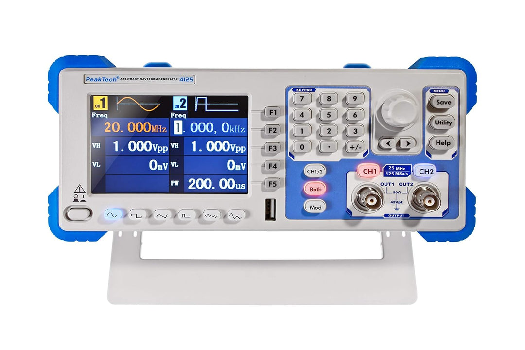 PeakTech 4125 - 1µHz - 25MHz Arbitrary Waveform Generator, 2-Kanal Arbiträrgenerator, 200 MHz Freque