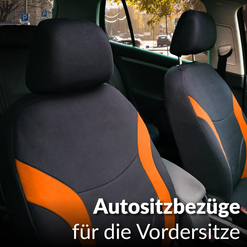 Upgrade4cars Auto-Sitzbezüge Vordersitze Orange Schwarz | Auto-Sitzschoner Set Universal für Fahrers