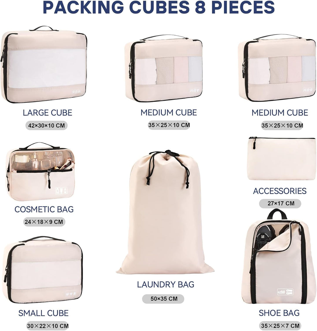 MURISE Koffer Organizer 8 Stück, Packing Cubes für Urlaub und Reisen, Packwürfel Packtaschen für Kof
