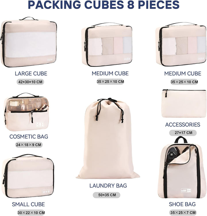MURISE Koffer Organizer 8 Stück, Packing Cubes für Urlaub und Reisen, Packwürfel Packtaschen für Kof