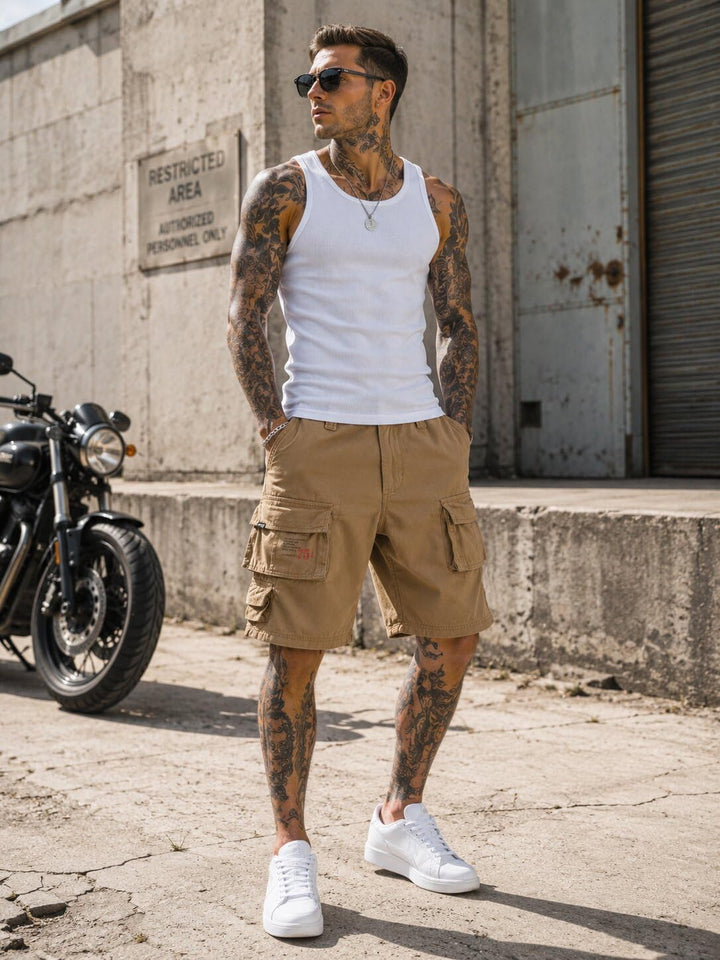 Trooper Herren Cargo Shorts Lightning Edition Bermuda Kurze Hose Vintage (S-7XL) M Beige, M Beige