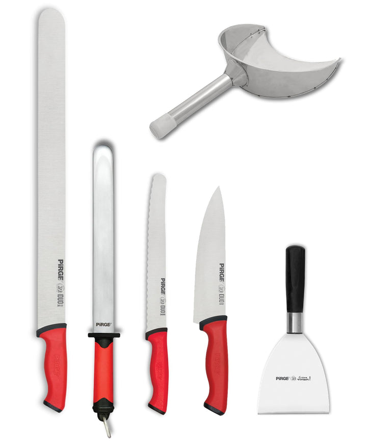 Pirge Profi Kebab Messer Set für Döner Shop - Döner Messer Set 6 TLG - 55 cm Döner Kebab Messer - 21
