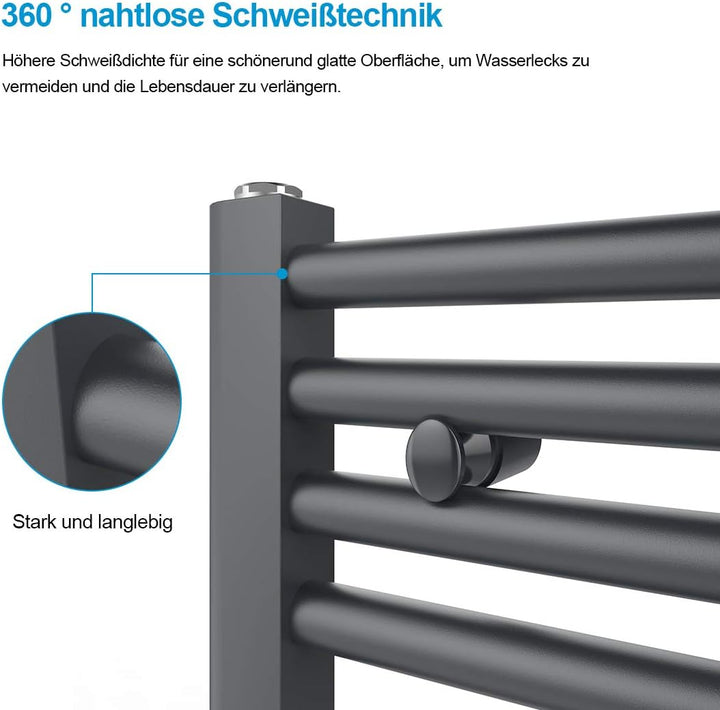 Heilmetz Badheizkörper Anthrazit Handtuchtrockner Heizung 1800 x 600 mm Bad Heizkörper Handtuchheizk