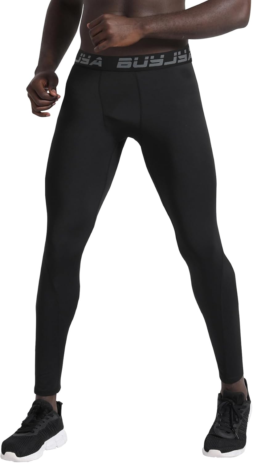 BUYJYA 3er-Pack Kompressionshosen für Herren, Laufhose, Workout-Leggings, sportlich, kühl, trocken,