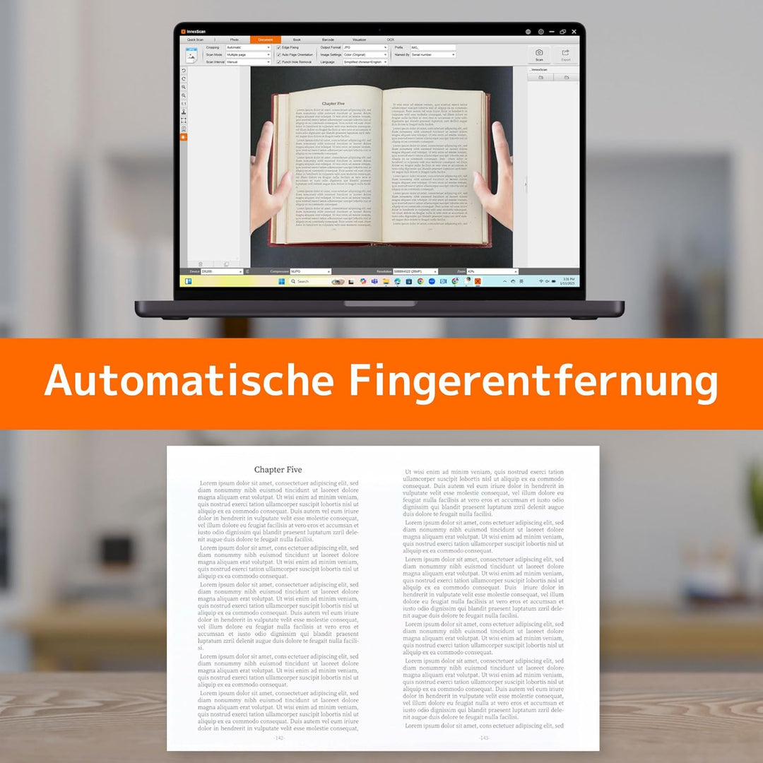 Innex DS200 USB Buchscanner, 20,1MP, A3-Dokumentenscan, OCR 120+ Sprachen, Auto-Glättung & Begradigu