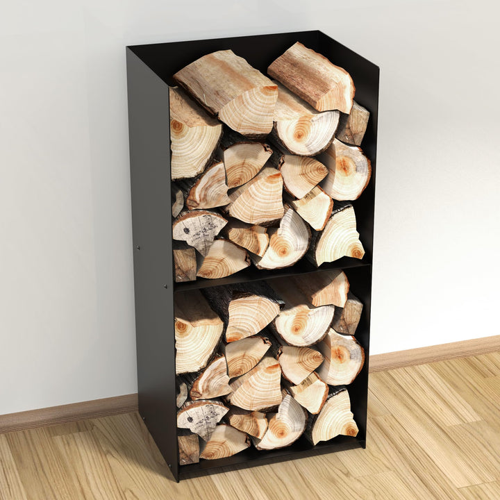 teileplus24 BHS4 Kaminholzregal Innen Aussen | Brennholzregal Metall | Kaminholzkorb | Industrial Lo