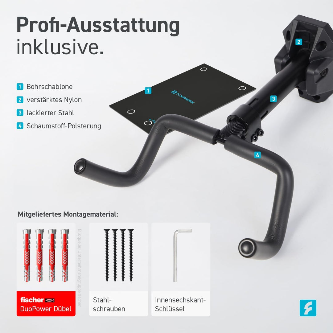 Fahrrad Wandhalterung inkl. fischer-Dübel | extra stark 30 kg Tragkraft | drehbar klappbar verstellb