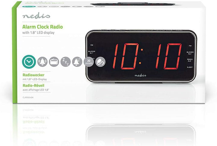 NEDIS Digital-Wecker-Radio - LED-Anzeige - 1x 3,5 mm Audio-Eingang - Zeitprojektion - AM/FM - Snooze