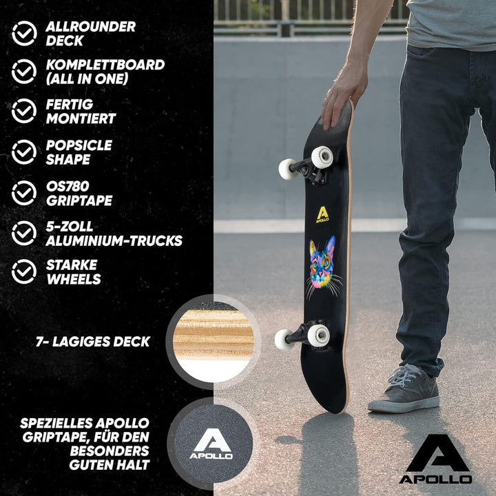 Apollo Skateboard | Cooles Kinder Skateboard und Profi Skateboard Erwachsene in Einem | 7-lagiges Sk