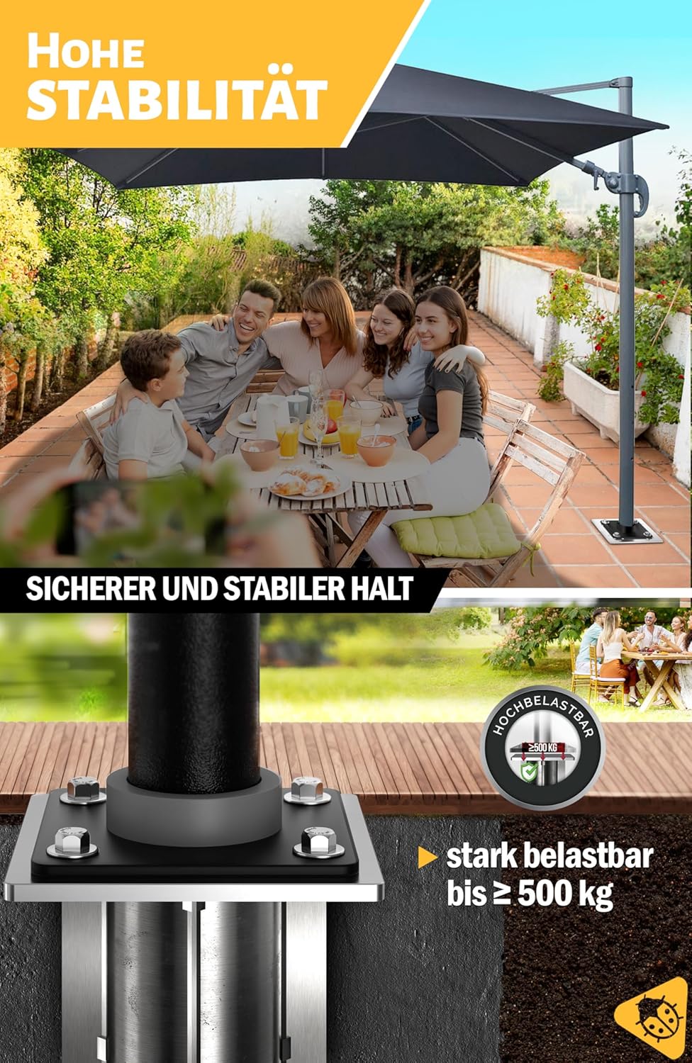 4smile Bodenhülse Sonnenschirm - verzinktem Stahl Bodenanker Ampelschirm mit Bodenplatte zum Einbeto