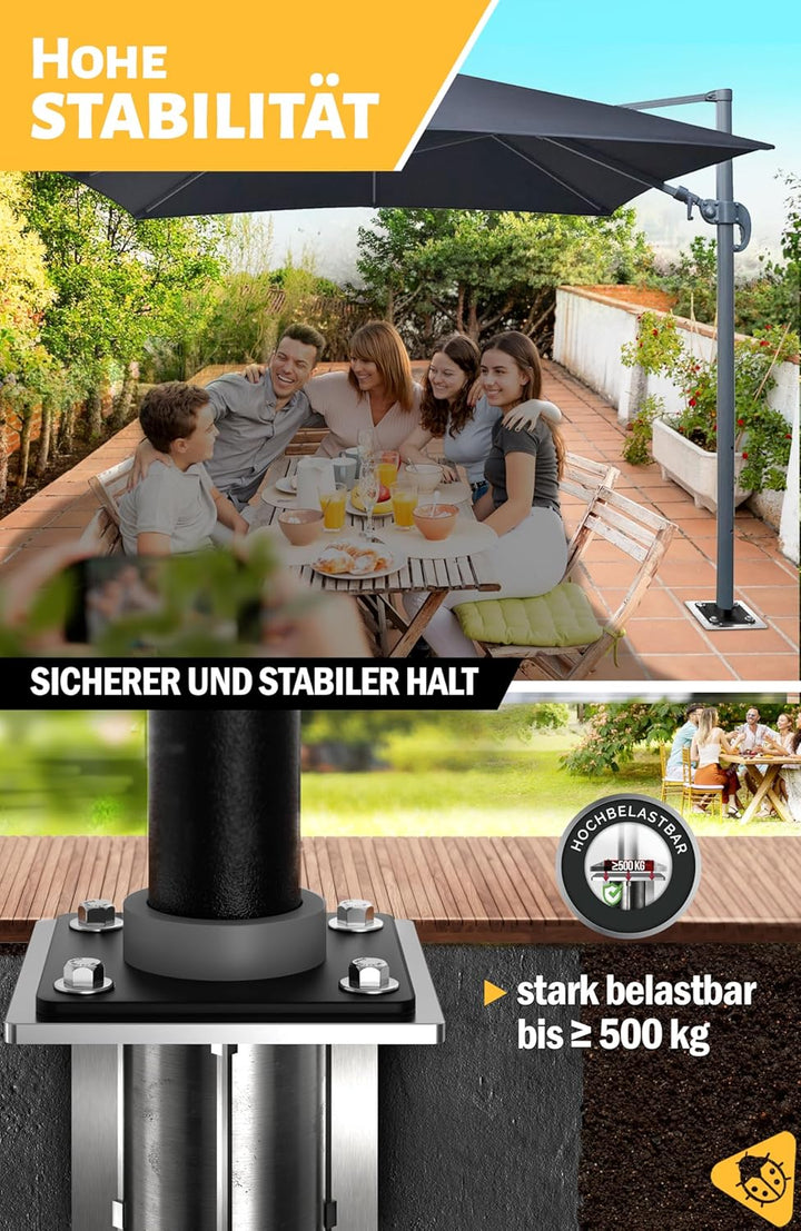 4smile Bodenhülse Sonnenschirm - verzinktem Stahl Bodenanker Ampelschirm mit Bodenplatte zum Einbeto