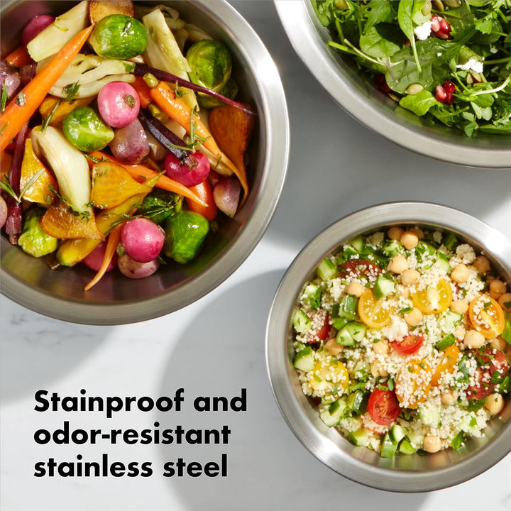 OXO Good Grips 3-Piece Stainless-Steel Mixing Bowl Set, White White Set, White Set