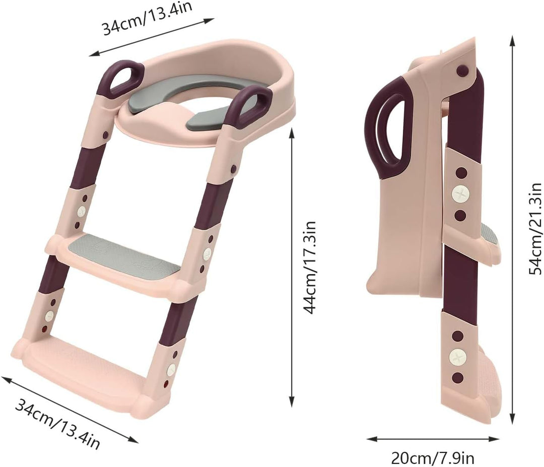 Kinder Toilettensitz mit Treppe abnehmbares PU-Kissen, höhenverstellbar 2–7 Jahre, klappbarer WC Sit