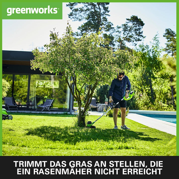 Greenworks G40LTK2 Akku Rasentrimmer für mittelgrosse Gärten, höhenverstellbar, 30 cm Schnittbreite,
