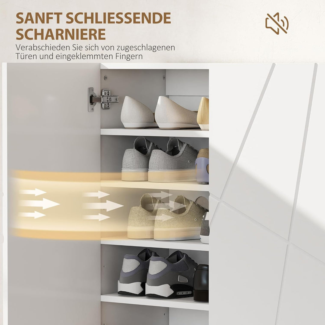 HOMCOM Schuhschrank mit 2 Türen 15-20 Paar Schuhe 72 x 31,5 x 95 cm Weiss | Schuhregal, Schuhaufbewa
