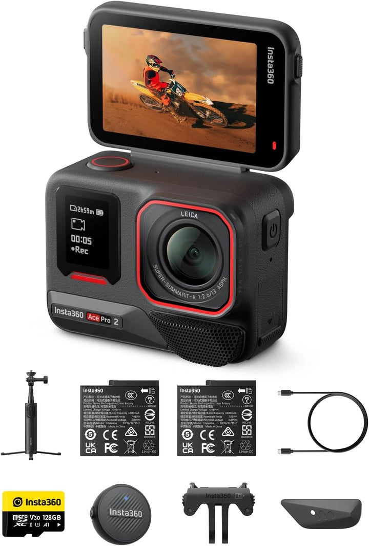 Insta360 Ace Pro 2 Vlog Bundle- 8K wasserdichte Actionkamera mit Leica entwickelt, 1/1,3" Sensor, Du