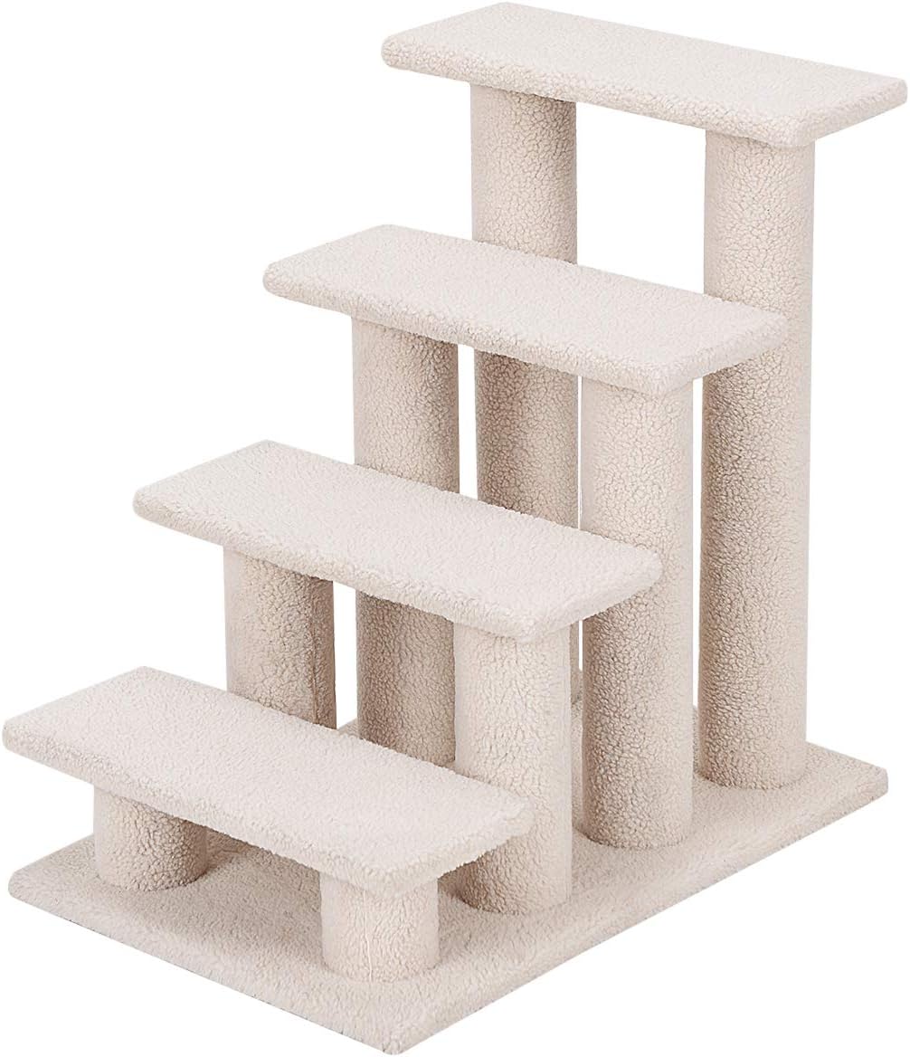 SOARS Katzentreppe, 4-stufige Haustiertreppe, Treppe für Katzen bis 25 kg, Hundetreppe, Kletterbaum